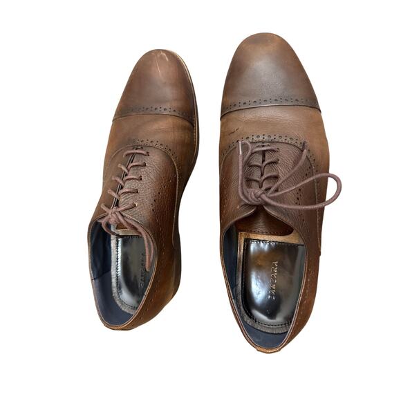 Men\'s Warehouse Size 11D Wide Brown Leather Oxford Dress Shoes Lace up main image 6